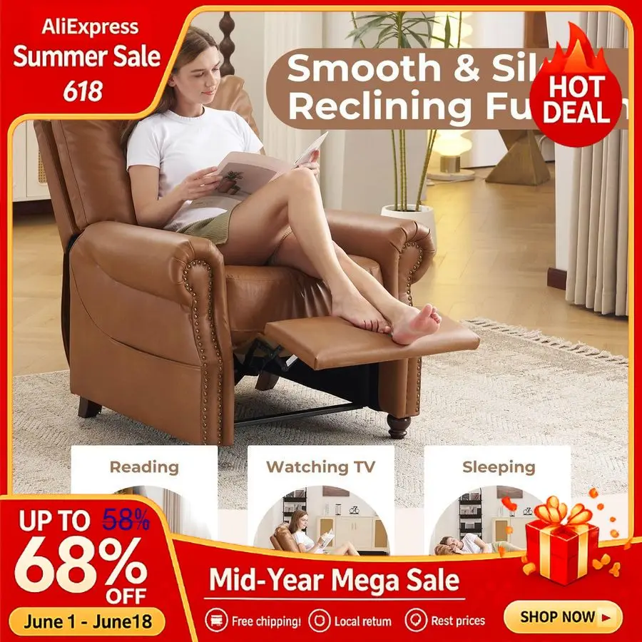 

Pushback Recliner Chair with Massage and Heat, Breathable Leather Recliner Chair with Overstuffed Backrest and Rive Customizable