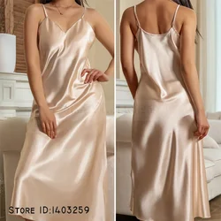 Sexy Suspender Nightdress Intimate Lingerie Female Long Nightgown Chemise Sleepwear Summer Women Satin Home Clothes Loungewear