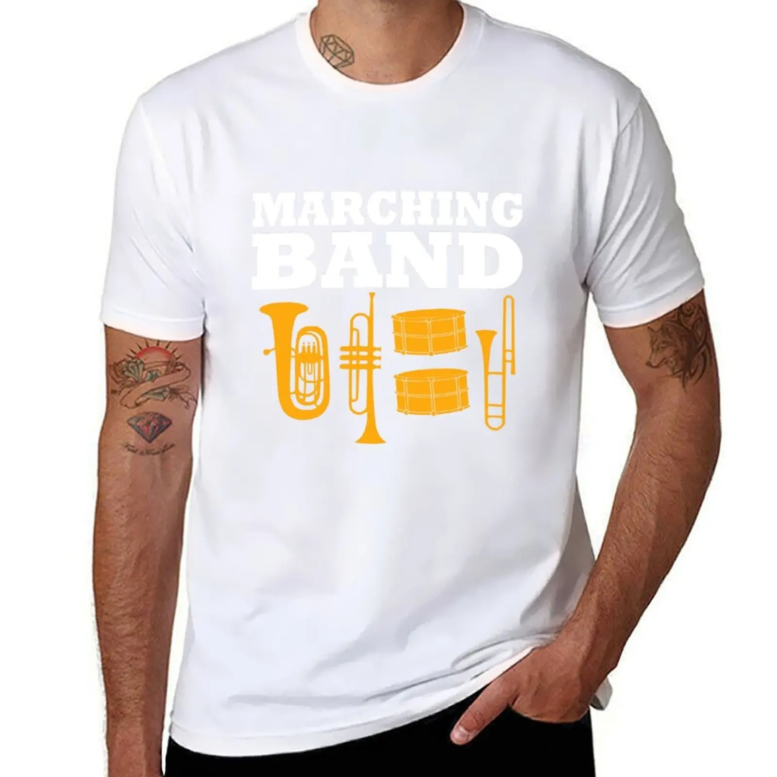 

Marching Band Slogan with brass instruments and drums T-Shirt man t shirt designer t shirt man designer T-Shirt