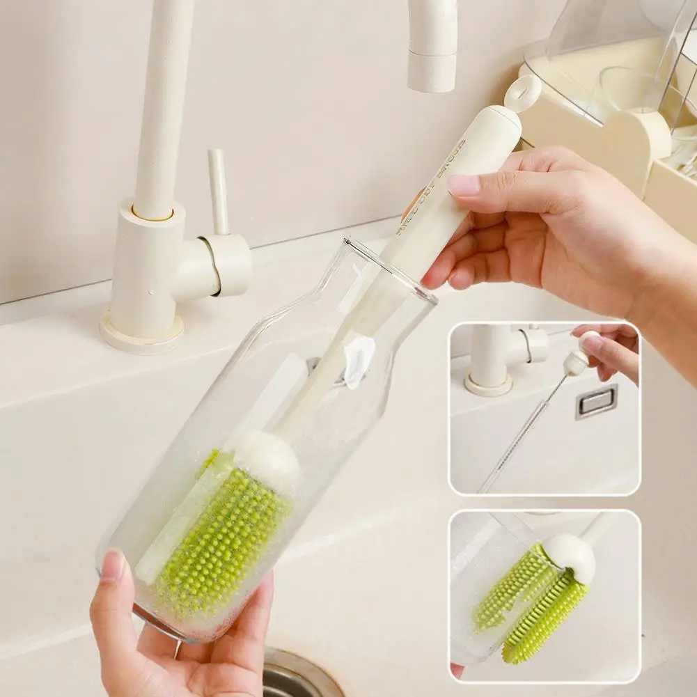 

Щетка для детских бутылочек с удлиненной ручкой, мягкая силиконовая щетка для бутылочек, пищевой силикон, инструмент для семейного кормления младенцев