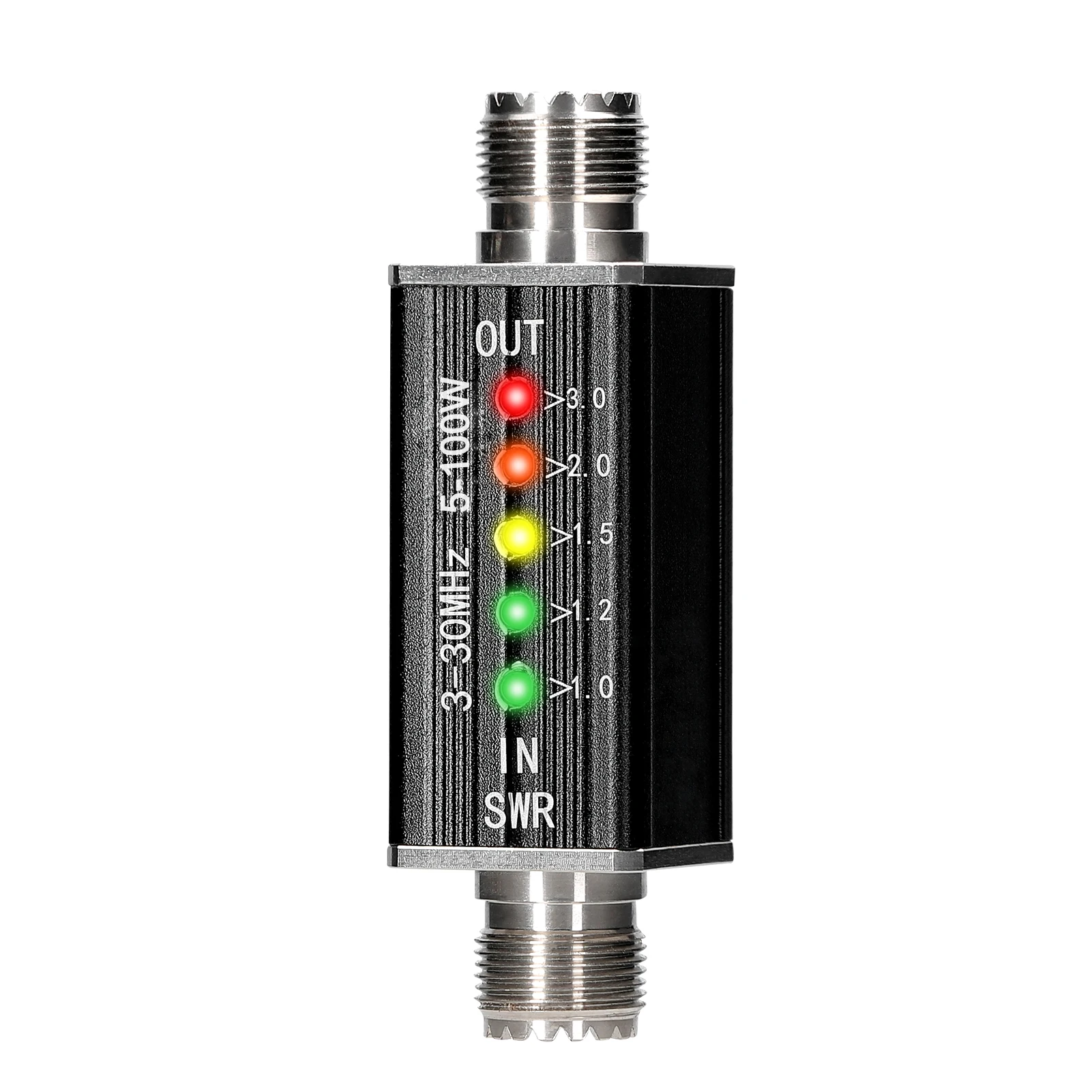 SWR Meter 3-30MHz Frequency Max 100W Shortwave Standing Waves Indicator RF-tapped Powered M Female Port 5LED Standing Wave Meter