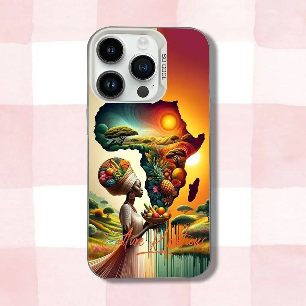 حافظة هاتف Geogra لخريطة أفريقيا لهواتف iPhone 16,15,14,13,12,11,Pro,XS,Max,Plus,Mini,SE غطاء مقاوم للصدمات من الحلوى البيضاء غير اللامعة
