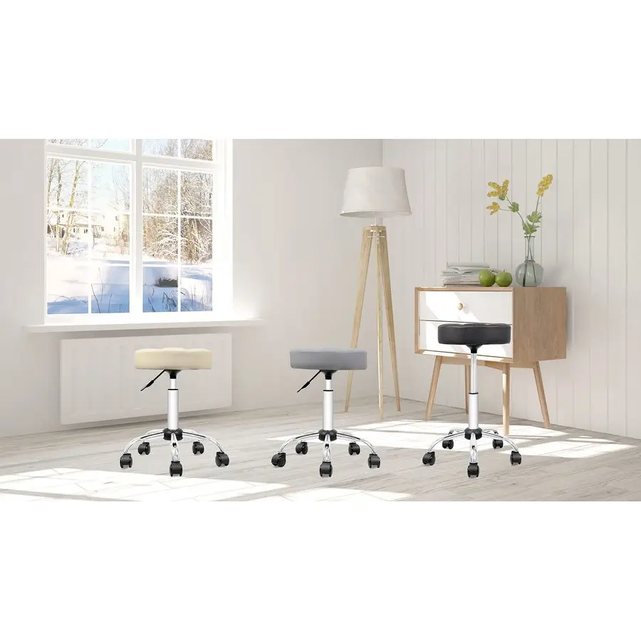 Rollhocker, Drehstuhl, PU-Leder, höhenverstellbar, Arzthocker, Salon, Spa-Hocker, kratzfeste Räder, Beige