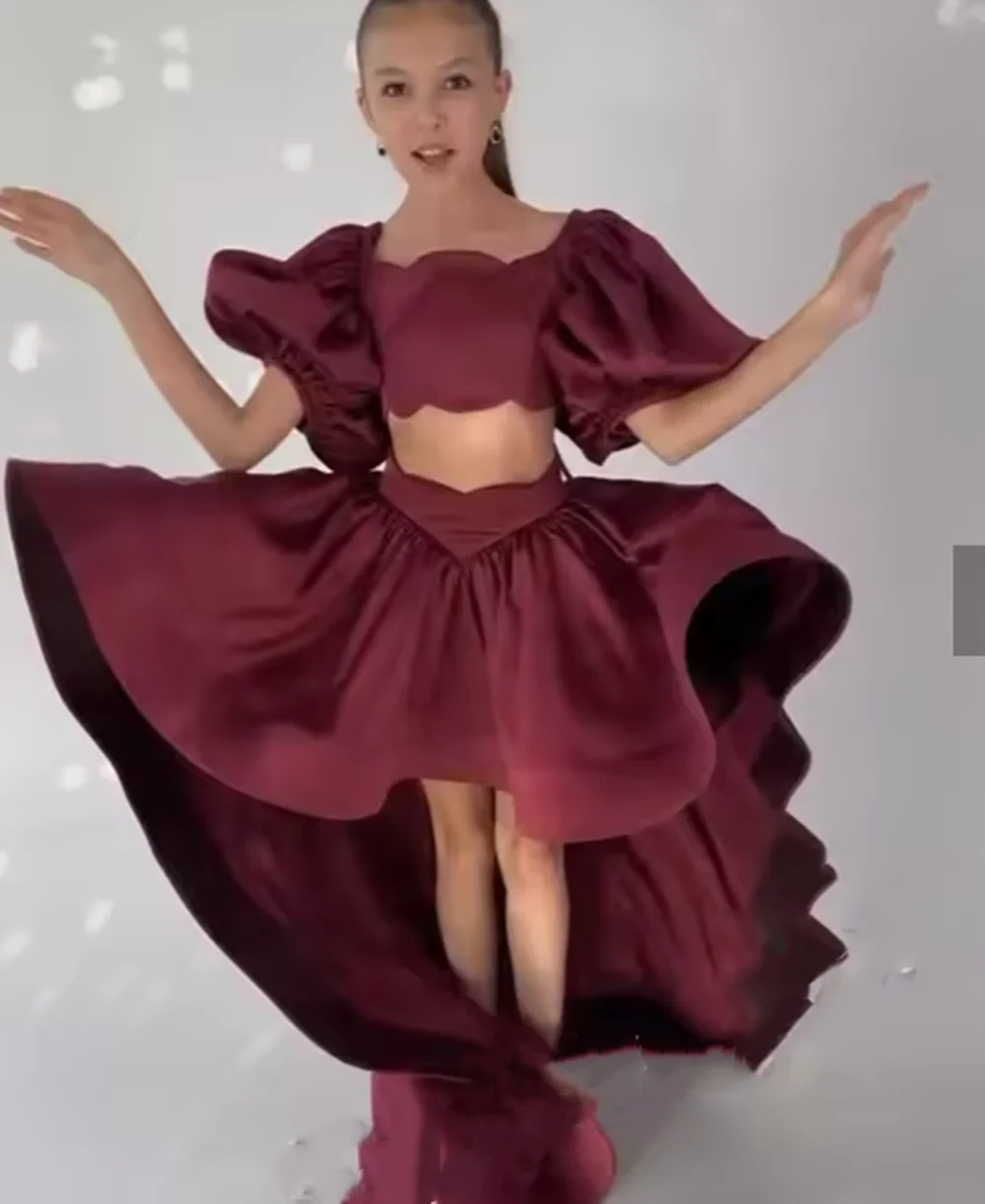 

Customized Black Flower Girl Dress For Wedding Satin 2pc Set With Tail Puffy Princess Kids Birthday First Communion Ball Gown