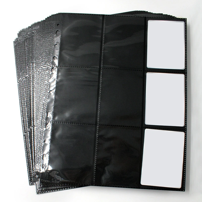 

50PCS 11 Holes Double-Sided Card Sleeves Album Binder Sheets Black 9 Pockets Pages Protector Cards Game Cards Binder