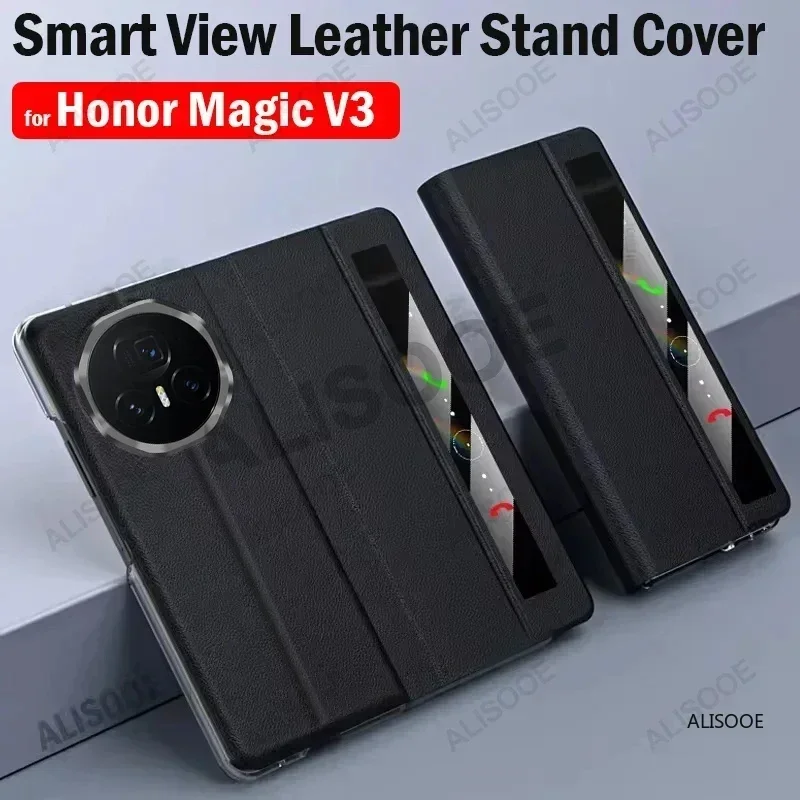 With Touch Pen Slot Flip Cover for Honor Magic V3 Case Leather Smart View Protection Phone Capa for Honor Magic V3 5G Funda