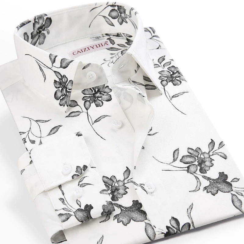 Men Long Sleeve Floral Print Shirt Brand Casual Fashion Button Up Printed Flower Shirts Dress Men Slim Fit Thin Clothing