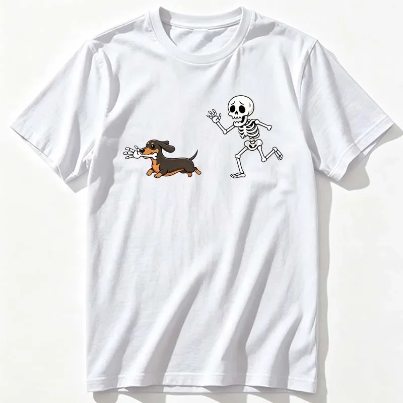 Retro Dachshund Skeleton Hand T-shirts for Men Summer Casual Fashion Harajuku Streetwear Tops Crew Neck Short Sleeve Tees