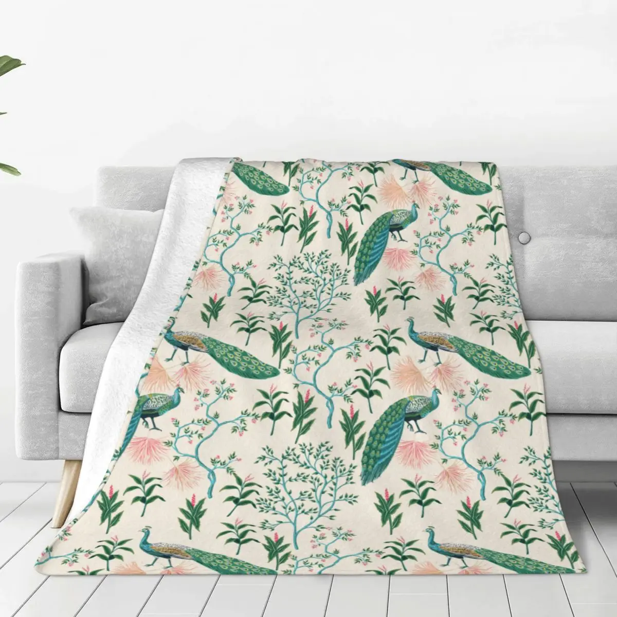 Multifunction Vintage Garden Tree Peacock Blanket Merch Home Decorative Floral Chinoiserie Throws And Blankets