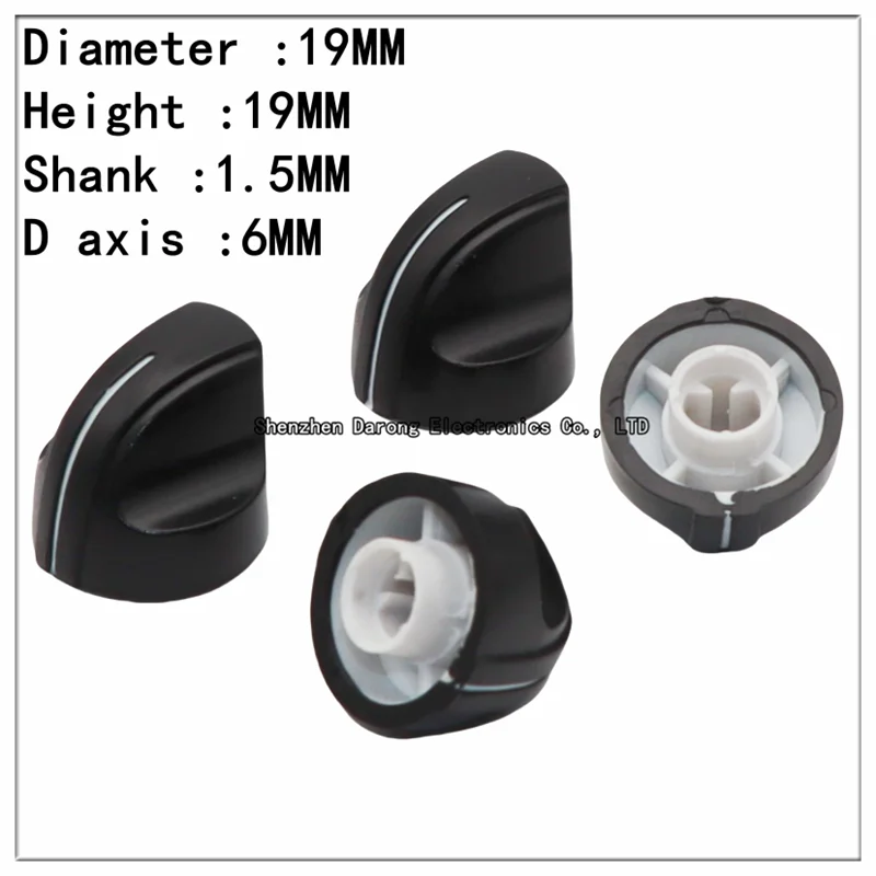 19×19 black and white plastic rotating cap Potentiometer Adjusting cap power amplifier volume knob cap D-axis 180 degrees