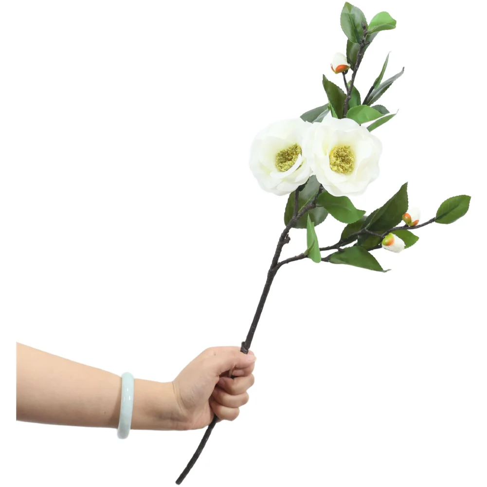 57cm Realistic Silk Camellia Flower Artificial Floral for Home Decor Wedding Photography Props with Wire for stem and Plastic