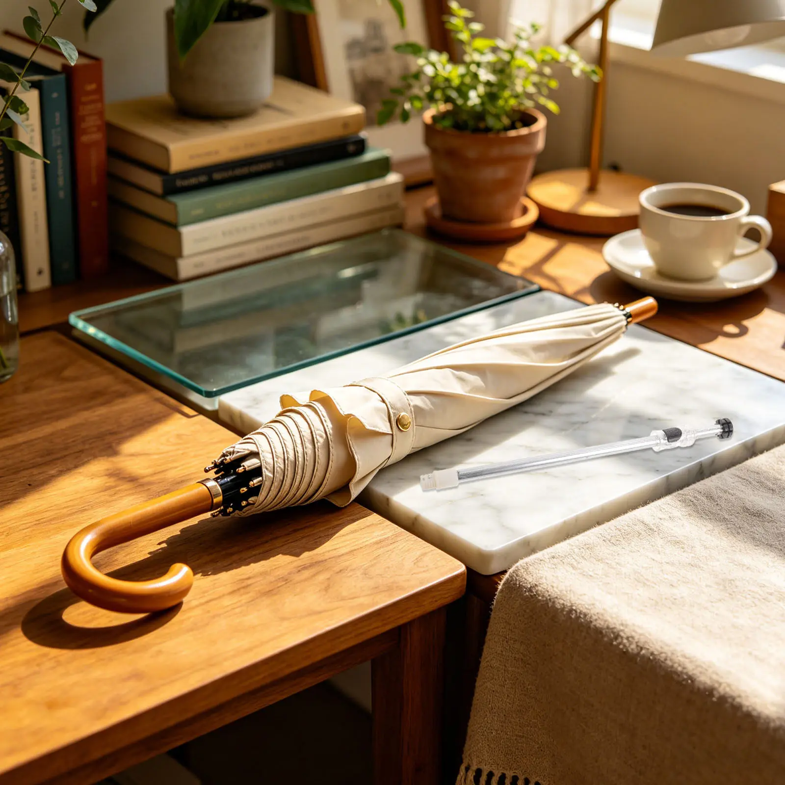 Folding Umbrella Rod Replacement 9 Inch Compact Shaft Hand Rod for 7 Rib Umbrella Repair Parts Lightweight Collapsible Center