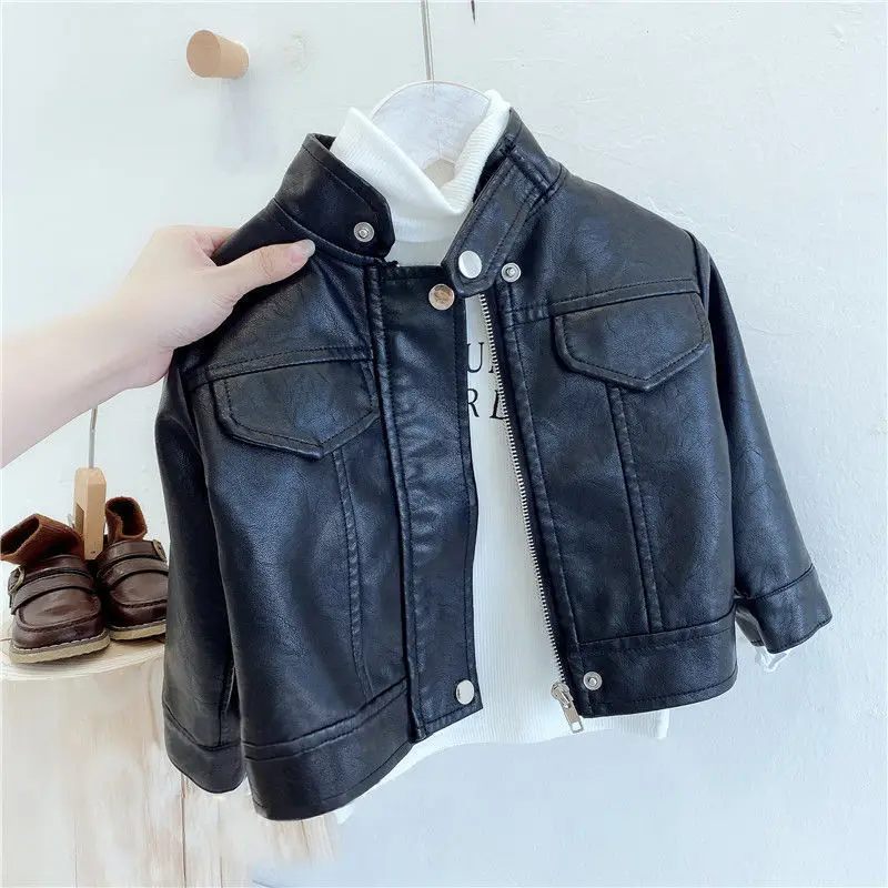 2024 Spring Girls Leather Jackets For 2-8 Years Children Classics Fly Coats Kids Clothing Baby Girls Fashion Pu Outerwear Jacket