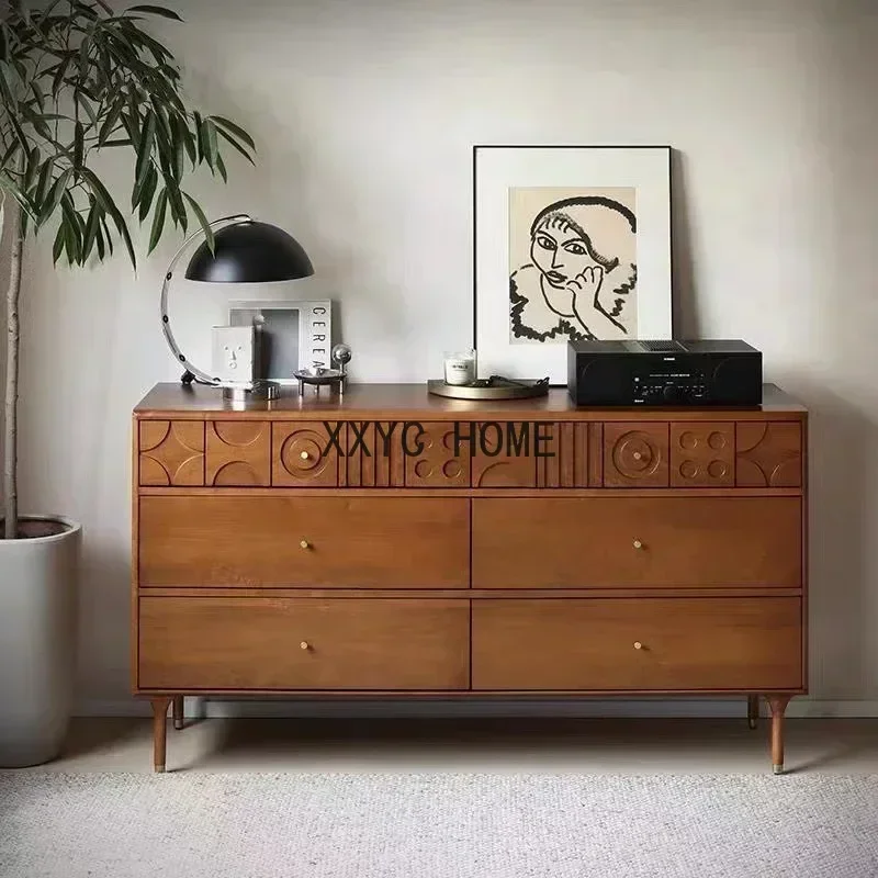 

Скандинавский простой комод из массива дерева в ретро-стиле, современный резной шкаф для прихожей, тумба для хранения вещей в спальне