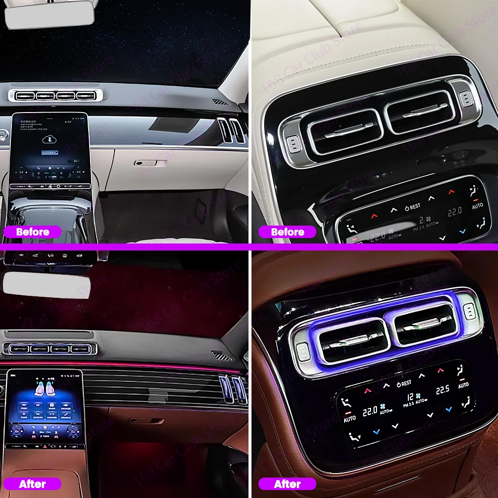 64 Color Illuminated Panel Vent Ambient Light For Benz S-Class W223 2021+ Car Front Vent And Rear Vent Lndoor Decorative Lights