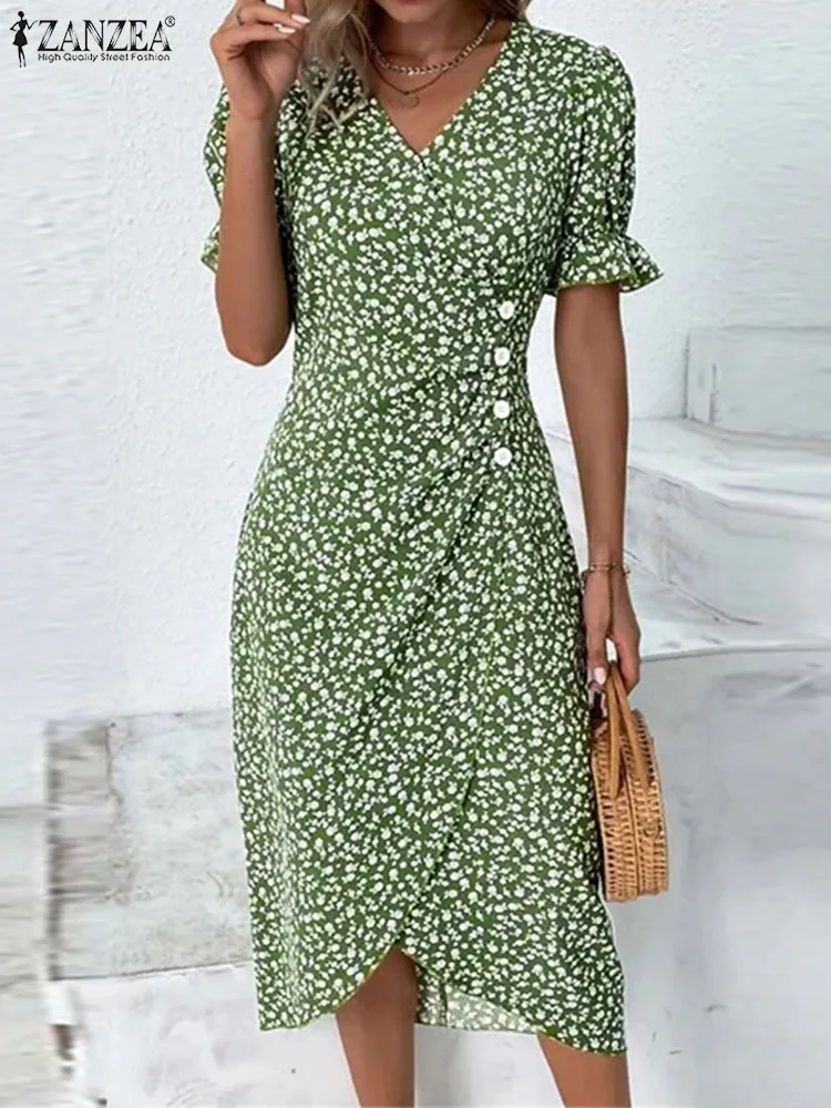 Elegant Floral Dress ZANZEA 2024 Summer Sundress Women V Neck Short Sleeve Vestidos Fashion Robe Bohemain Casual Holiday Dresses