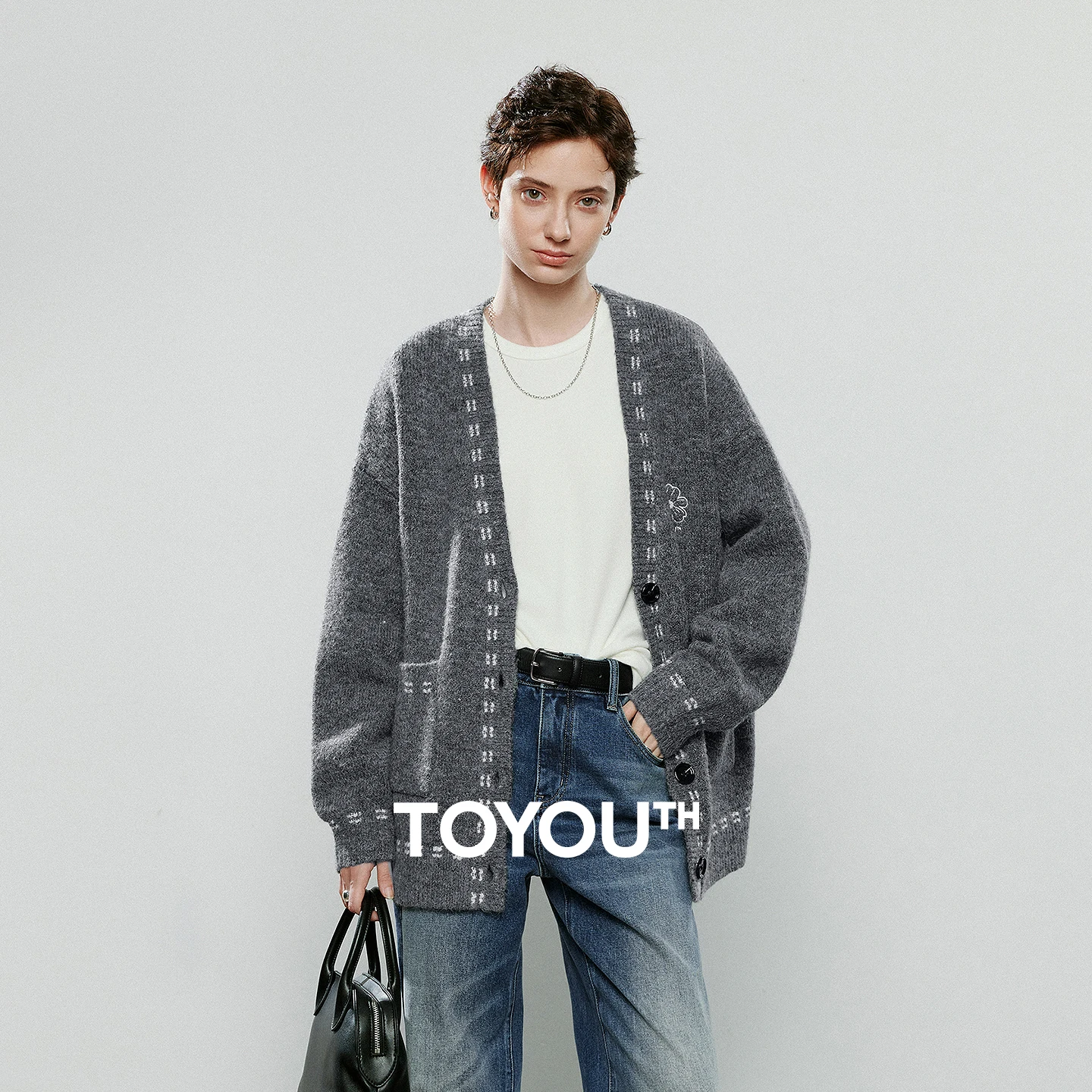 

TOYOUTH Female Cardigan Jacket 2025 Autumn New V Neck Contrasting Color Green Velvet Embroidered Sweater