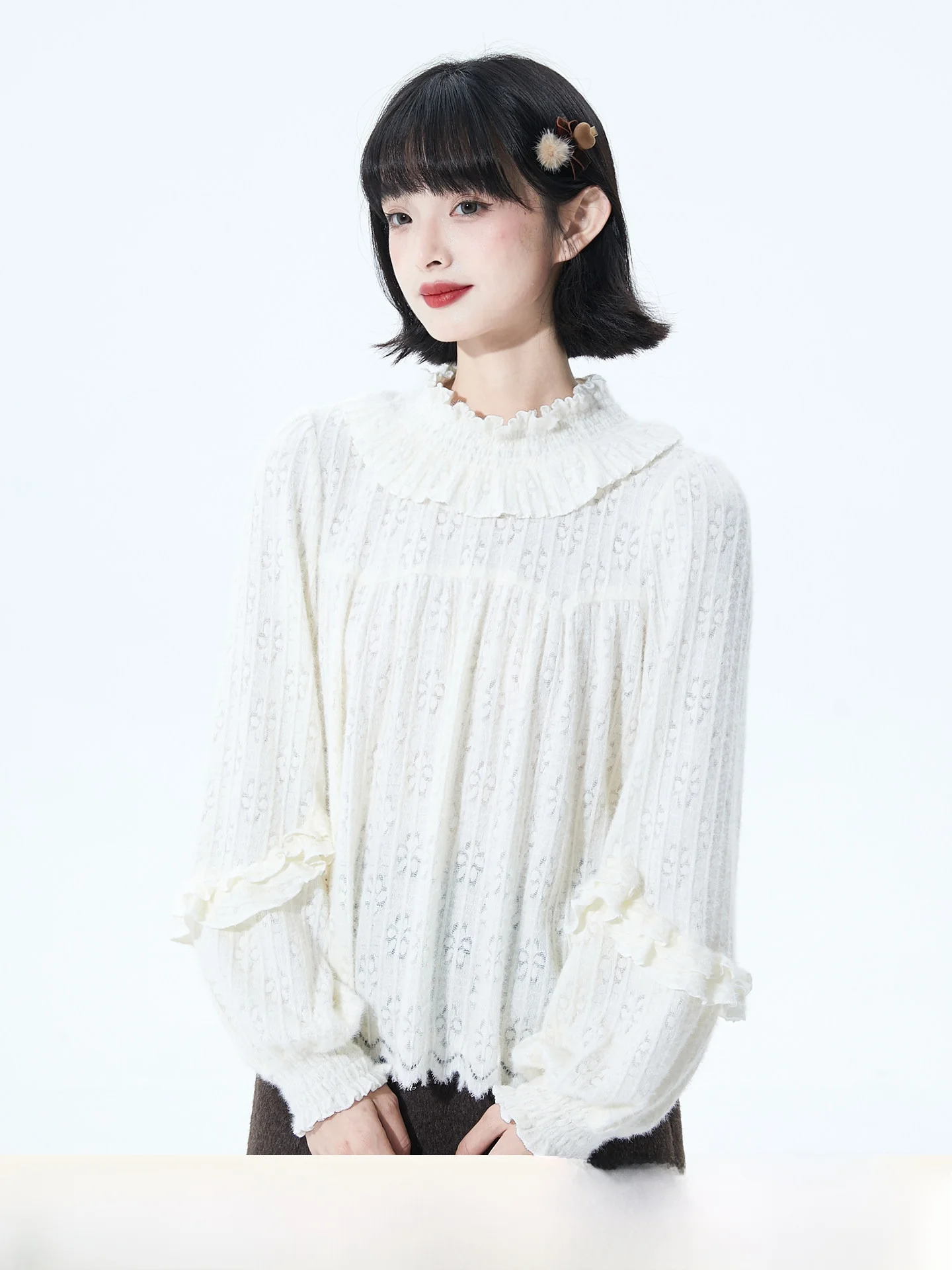 

Женский вязаный базовый топ с вырезами, воротником-стойкой, фактурным дизайном, длинными рукавами, из смеси полиэстера и нейлона, зимний, модный.