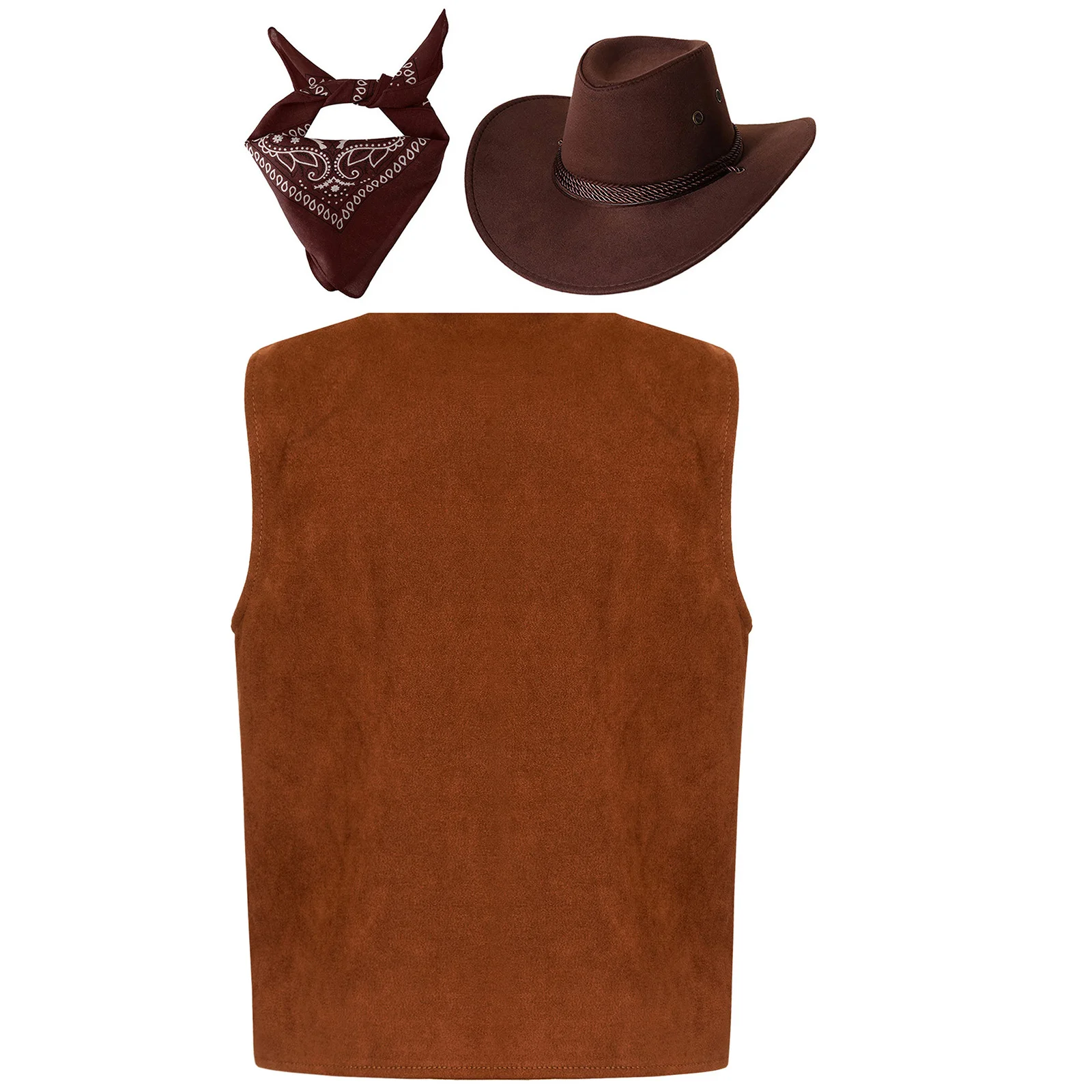 Kinderen Jongens Meisjes Western Cowboy Cowgirls Outfits Kostuum Koeienprint Suède Leren Vest Bandana Hoeden Ingesteld Voor Halloween Feest