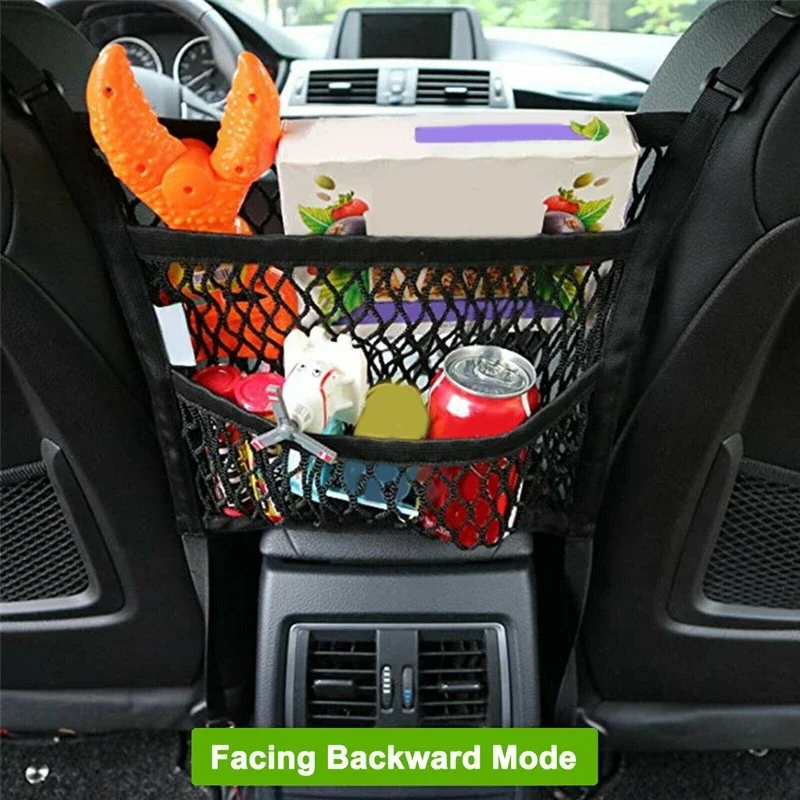 Car Net Organizer Standard Between Seat Mesh Storage Net with Pockets Front Seat Dog Barrier for Cars Trucks Three Layers