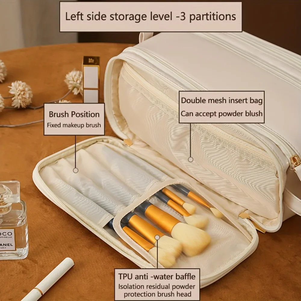 Waterproof Large-Capacity Cosmetic Bag  Sleek, Versatile Organizer with Durable Polyester Lining for All Beauty