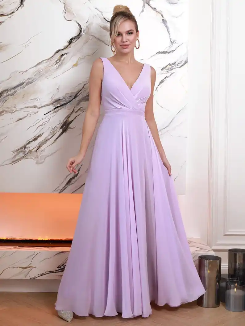 Elegantes Chiffon-Abendkleid, Korsett-Mieder, drapiert, V-Ausschnitt, Schnürung hinten, hoher Schlitz, Damenmode, elegantes Kleid