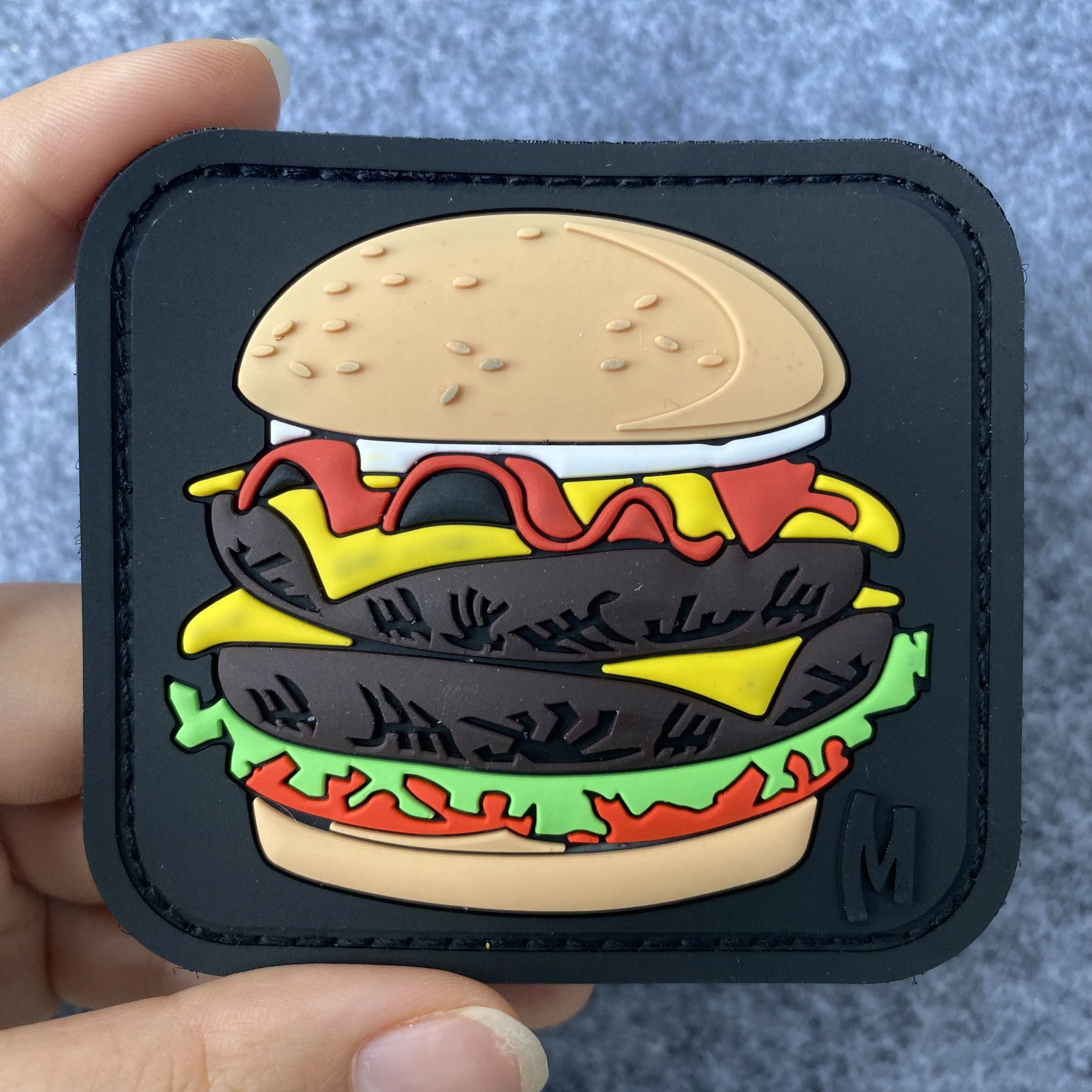 Hamburger Emblem Outdoor Tactical Personality Backpack Stickers Hook&Loop Patches 3D PVC Cheeseburger Morale Badge Armband