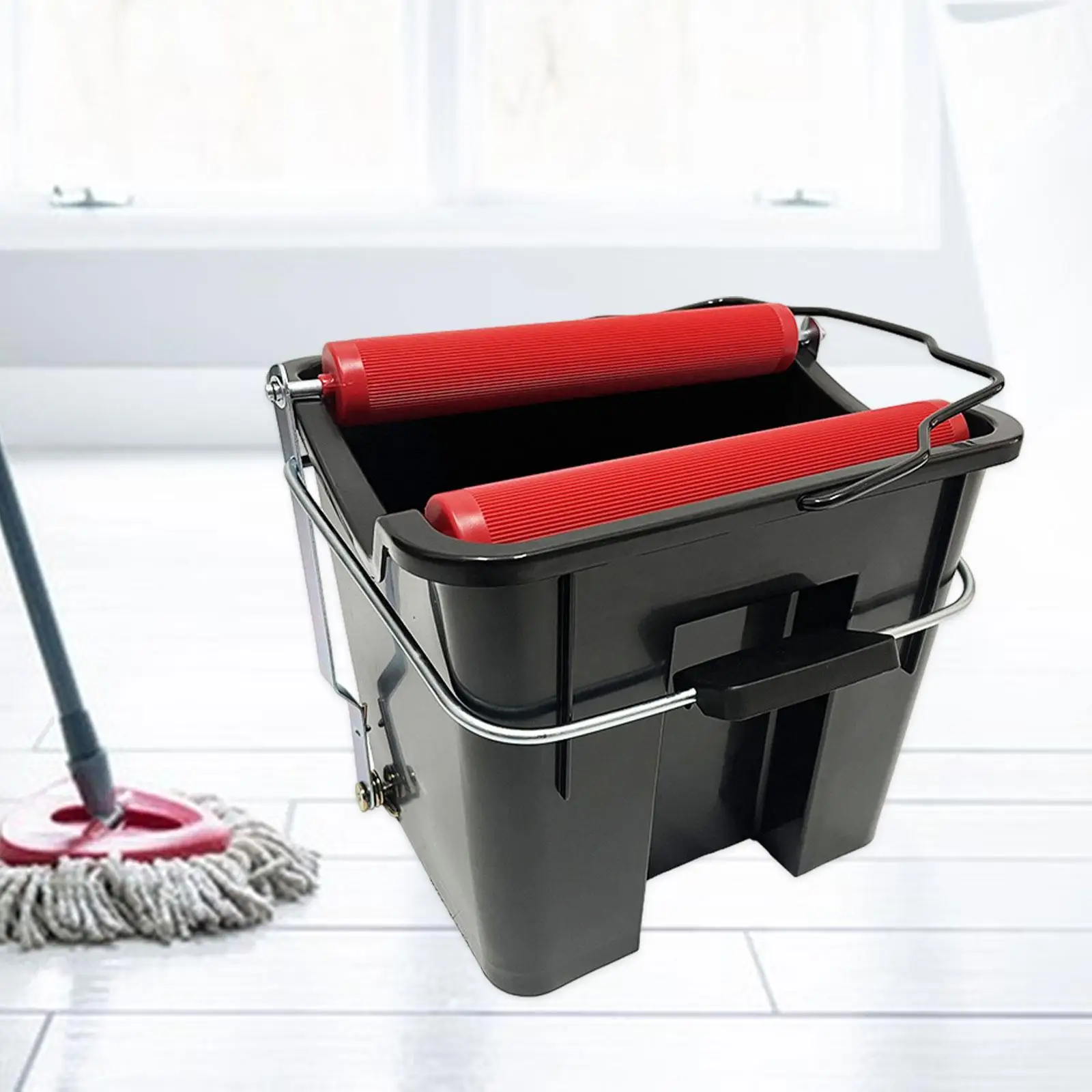 14L Foot Pedal Mop Bucket Black Boat Use Convenient Sturdy Accessories Water Squeezing Cleaning Bucket Household Cleaning Bucket