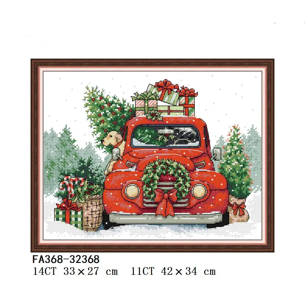 Joy Sunday Christmas kit punto croce, Van Holiday Shopping, albero di natale, regali per cani, consegna natalizia, FA214, FA329, FA368