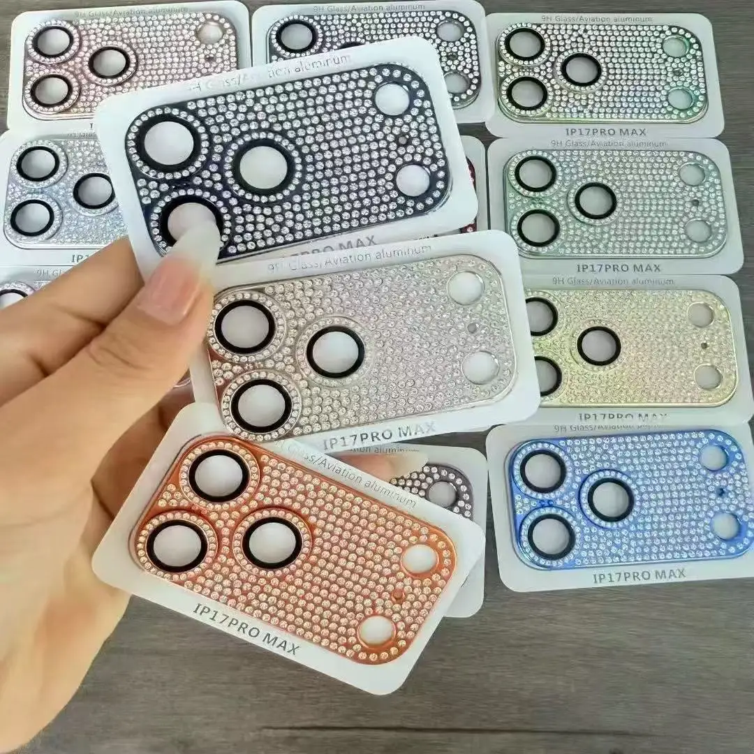 Bunte, luxuriöse, handgefertigte 3D-Vollabdeckung mit Strasssteinen, geeignet für iPhone 17 Pro Max-Objektivfolie, iPhone 17 Pro-Rückkameraschutz