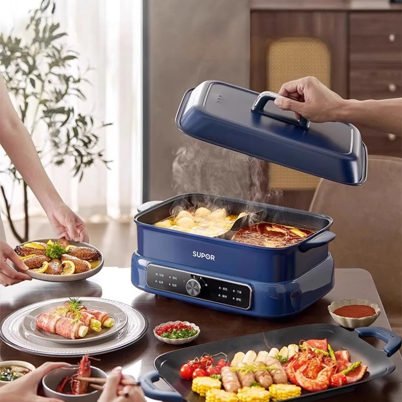 Dual-Flavor Non-Stick Electric Hot Pot 7L Detachable Home Multi-Cooker Steam Stew Fry