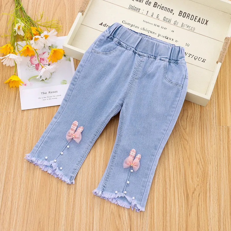 Kids Girl Jeans Cartoon Long Pants Summer Casual Trousers