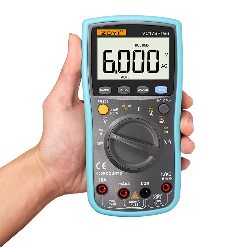 Imagem -04 - Além Disso Multímetro Digital 6000 Contagens Multímetro Transistor Profissional Tester Capacitor Tester Lcd Zoyi-vc17b