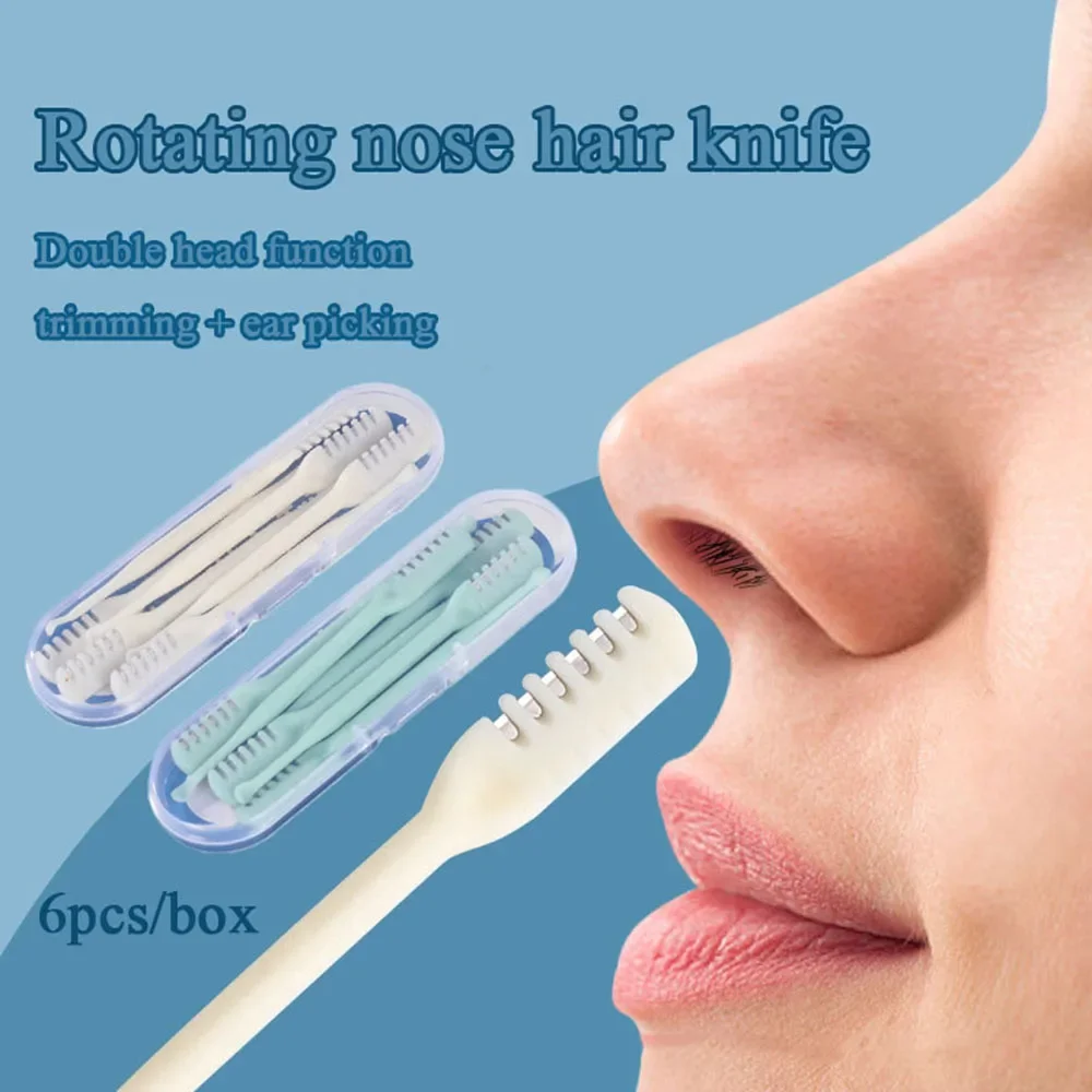 6 قطعة مزدوجة نهاية الأنف سكين دليل الأنف الشعر المتقلب المحمولة الأذن مغرفة مكشطة الشعر الحلاقة الأنف الشعر Neus المتقلب الرجال