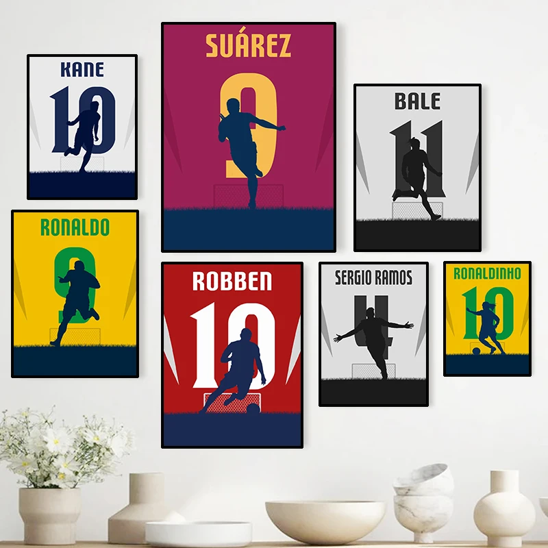 

Custom Name Football Wall Art Poster Print Cartoon Figures Canvas Painting Nordic Prints Picture for Living Room Decor Cuadros