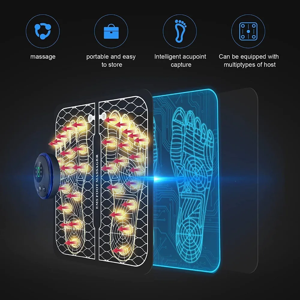EMS Foot Massager Pad USB Rechargeabl Reflexology Foot Acupoint Massage Muscle Stimulation Improve Blood Circulation Relief Pain