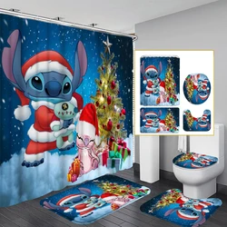 1/4PC MINISO Christmas snowflake shower curtain set waterproof shower curtain and waterproof and anti-slip, 12 hooks included