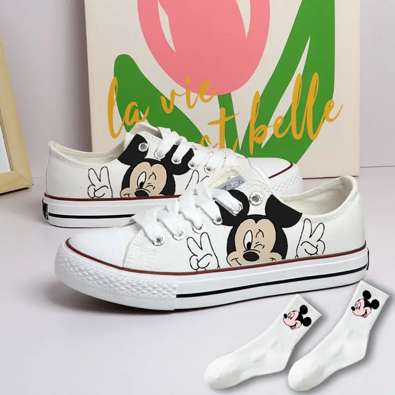 Canvas Summer New Breathable Board Women\'s Mickey Mouse Winnie Bear Cute High Top Casual Shoes Couple Style plus size man shoes