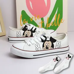 Canvas Summer New Breathable Board Women's Mickey Mouse Winnie Bear Cute High Top Casual Shoes Couple Style plus size man shoes