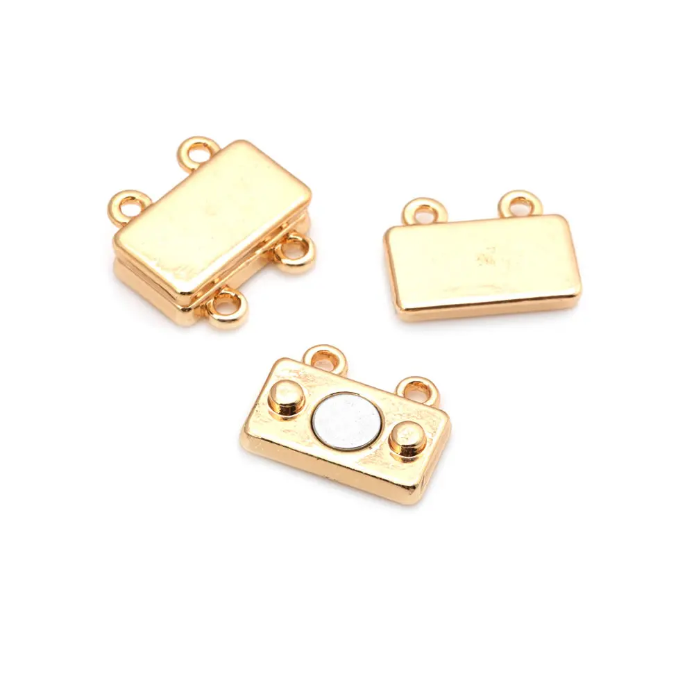 6 Sets 18K Gold Color Brass 2 Line Rectangle Magnetic Necklace Bracelets Connect Clasps Diy Jewelry Making Supplies Accessories