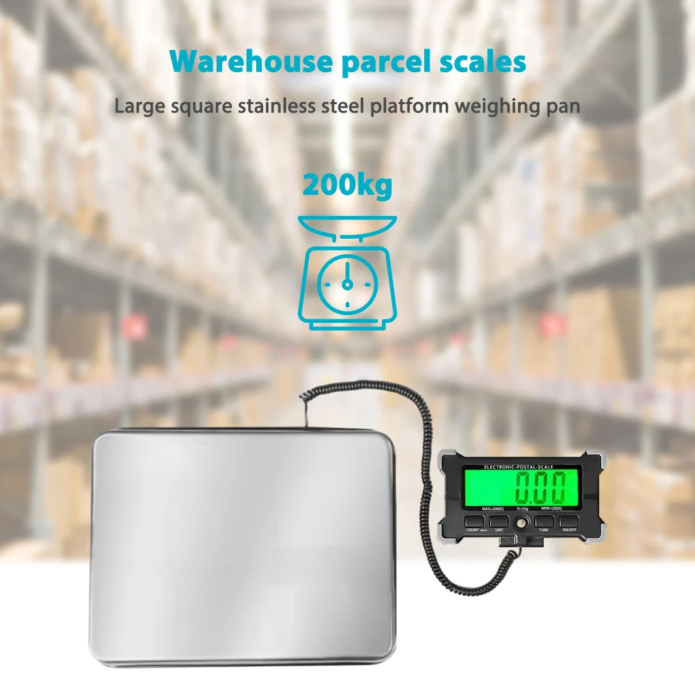 Báscula electrónica portátil de 200KG, balanza Digital LCD de acero inoxidable, plataforma grande, para almacén Postal Express