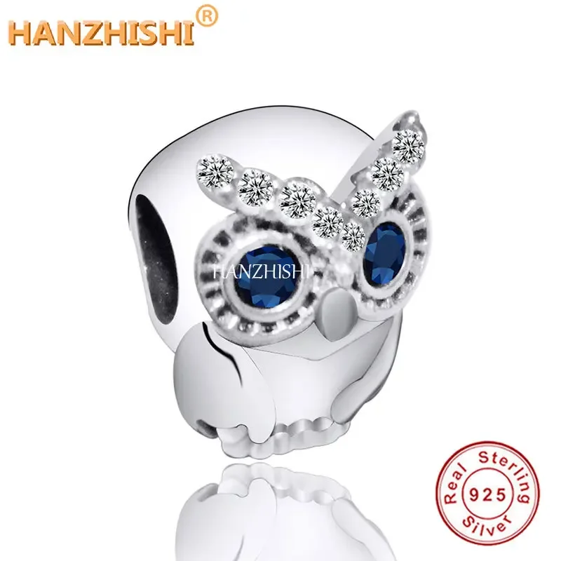 Animal Series New 925 Sterling Silver Sparkling Owl Dangle Charm Bead Fit Original Charm Bracelet Necklace DIY Jewelry Making