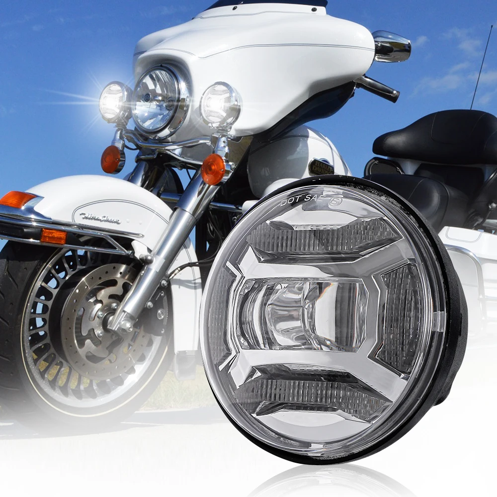 Newest 4.5 inch Round LED Foglights for Harley Davidson Projector Auxiliary Moto Headlight Motorcycle Passing Fog Light With DRL