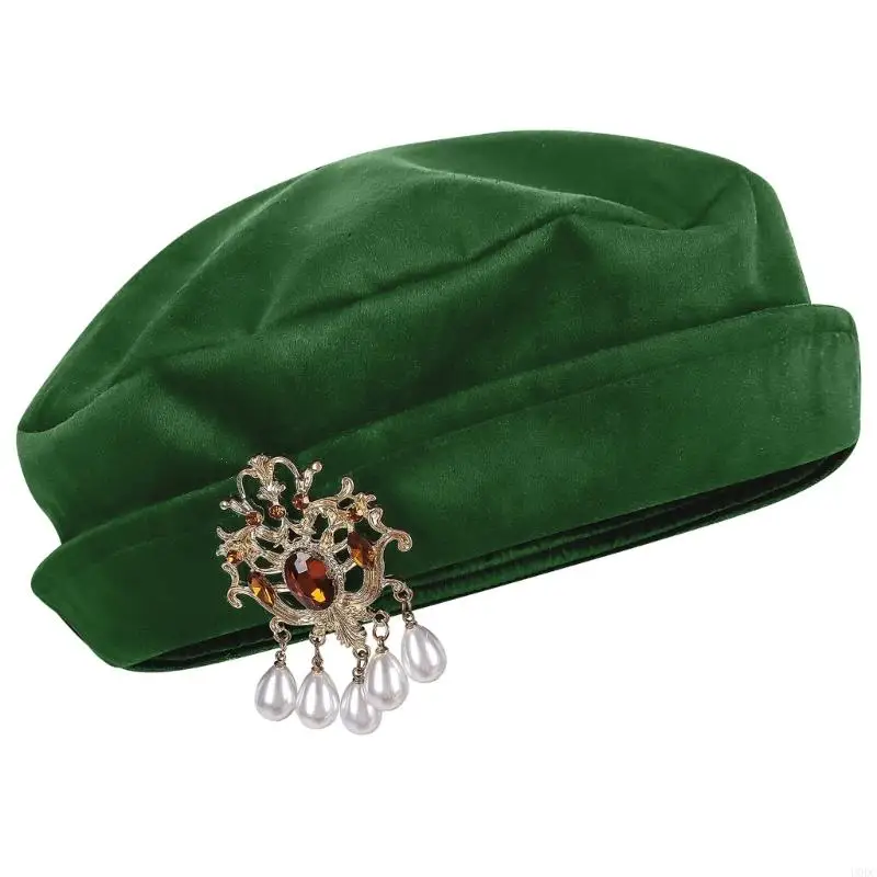 Adult Cosplay Hat, Medieval Tudors Hat Cosplay Headwear, Soft Polyester with Decorative Brooch for Halloween, Stage Y166