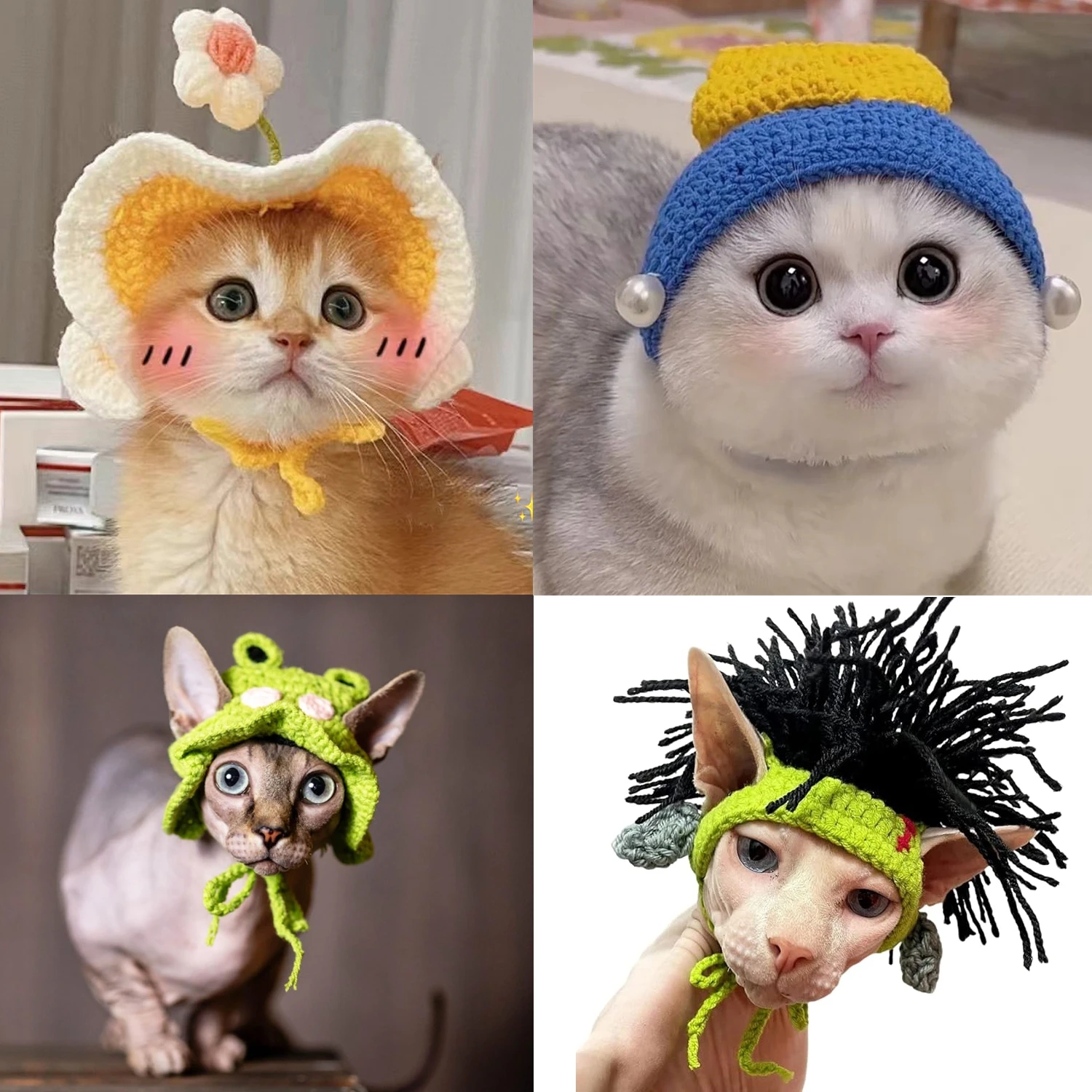 1PC Cartoon Nette Haustier Katze Hund Gestrickte Hut, Coole Cosplay Kopfbedeckung Katze Hut,