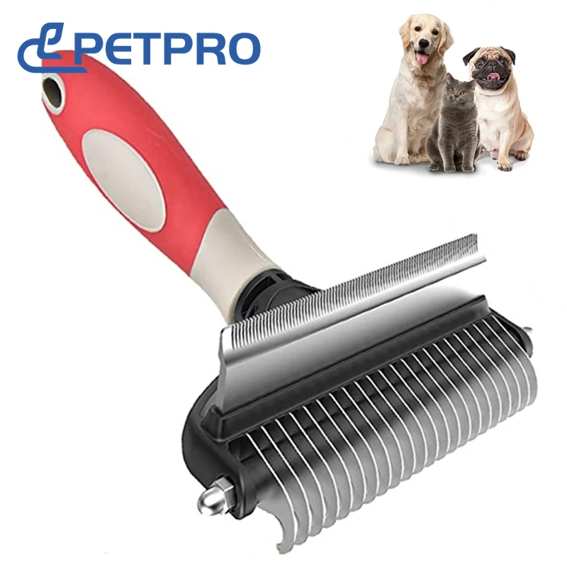 Large Pet Grooming Dematting Tool - 2-1 Undercoat Rake for Dog & Cat - Widened Shedding Brush and Dematting Comb Deshedding Tool