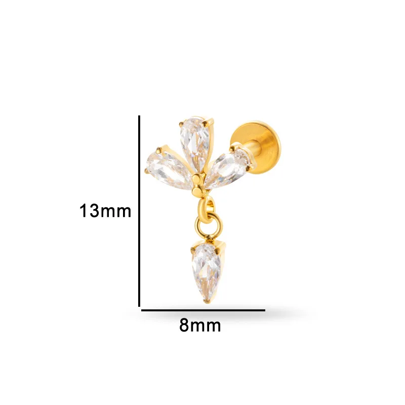 1PC G23 Titanium Labret Piercing Helix Cartilage Ear FlatBack Lip Stud Flower Zircon Internal Thread Ear Stud Lobe Women Jewelry