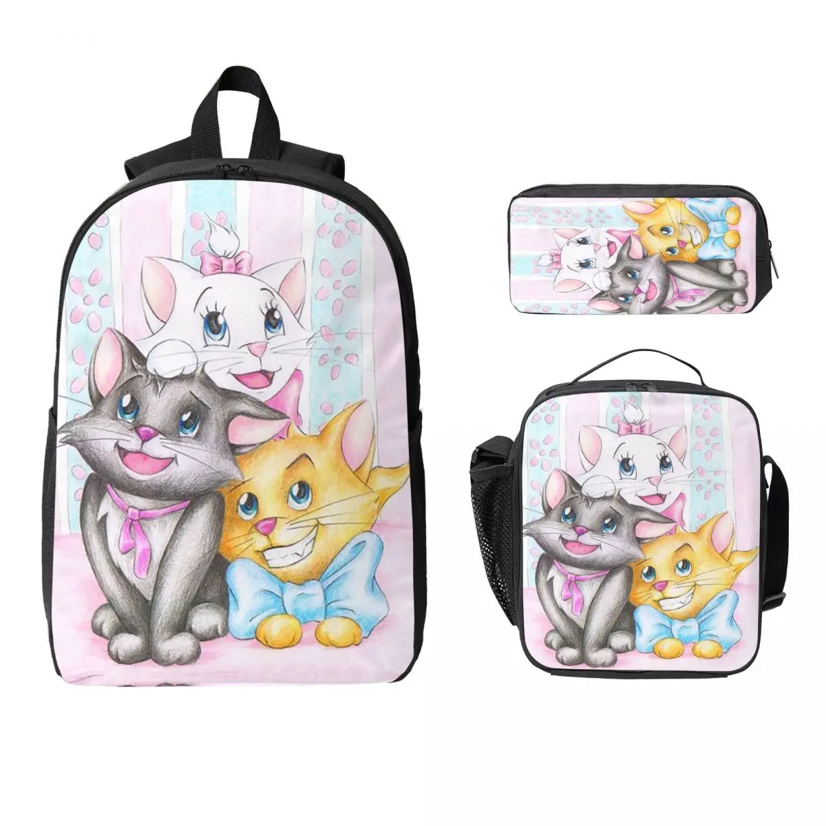 

Aristocats Cats Marie Berlioz Toulouse Backpack Boys Girls BookBag School Bag Shoulder Bags 3ps Insulated Lunch Bag Pencil Case