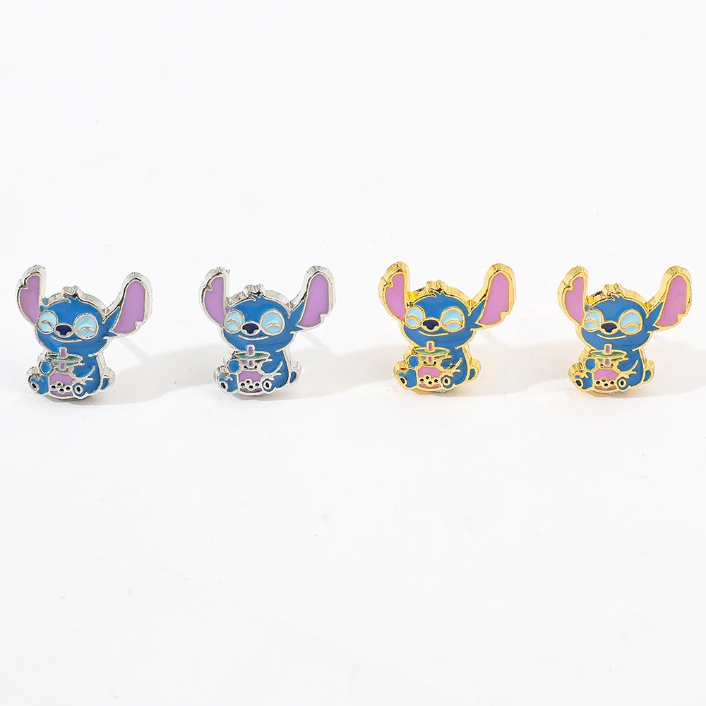 Disney Cute Stitch Drink Milk Tea Stud Earrings for Women Girls Ear Accessories Jewelry Gifts