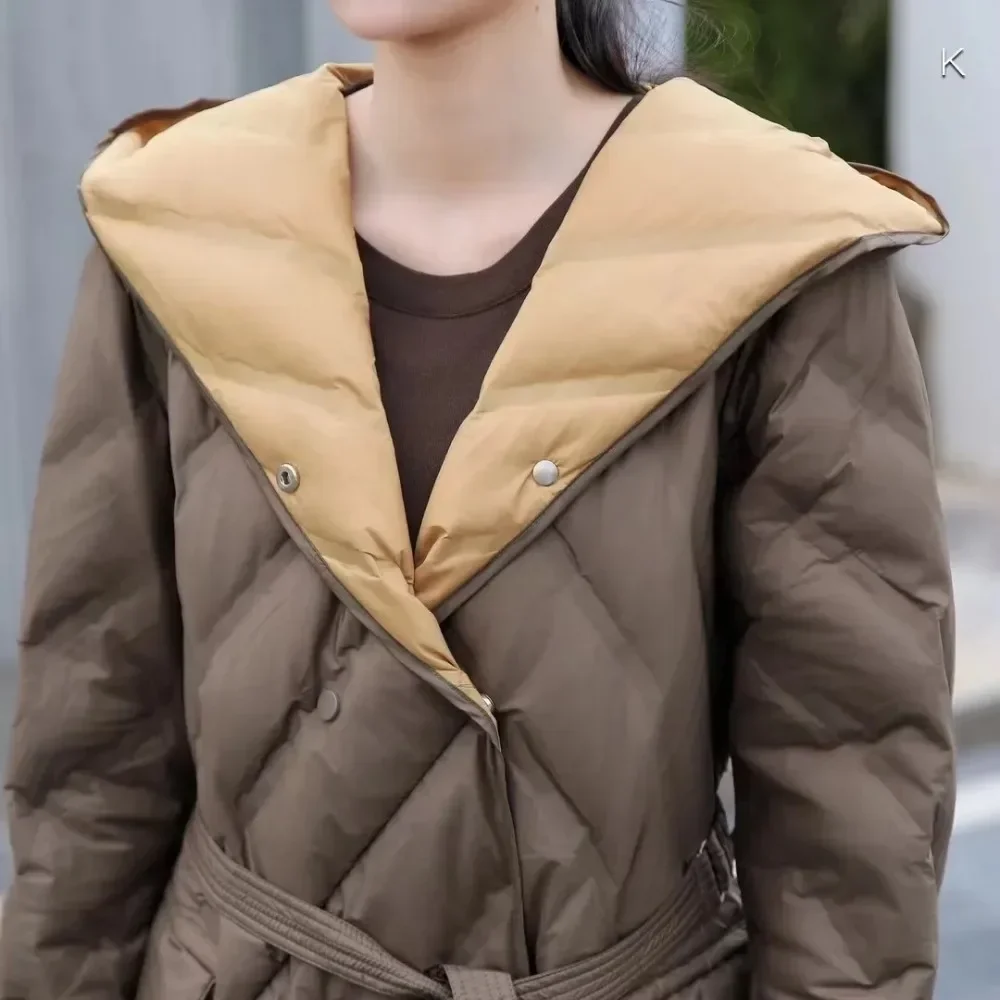 2024 Women\'s Lightweight Padded Jacket Over The Knee Down Jacket Fall and Winter Cold Belt Models Casual Loose Hooded Jacket